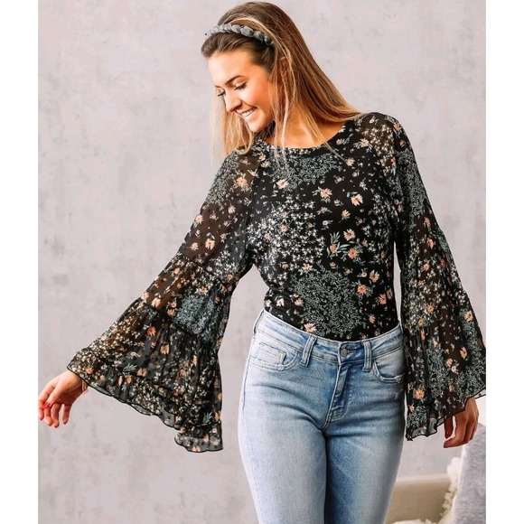 Willow Tops - Floral Black Sheer Women's Top